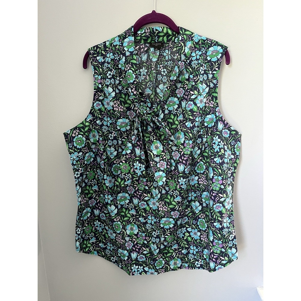 Talbots Women's Tie Neck Shell Spring Blouse Sleeveless Multicolor Floral Sz. 1X - Picture 2 of 9